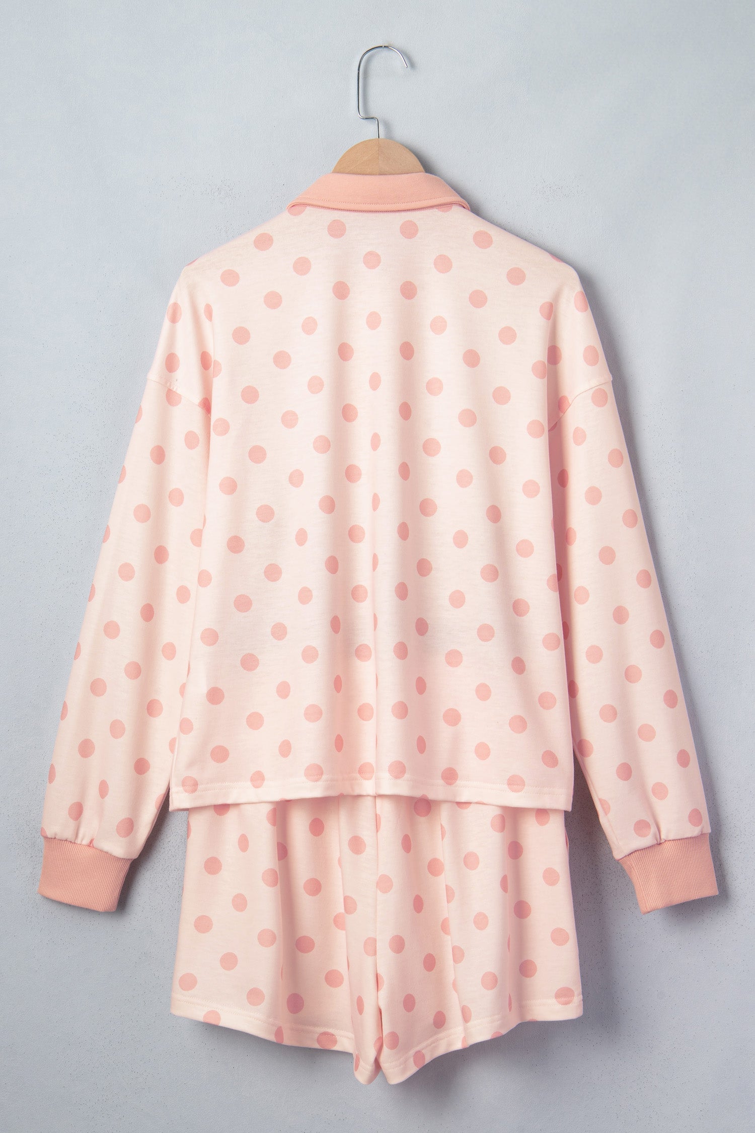 Polka Dot Polo Pullover & Elastic Waist Shorts Set