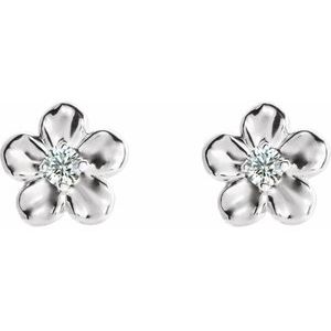 14K White Gold Imitation Diamond April Birthstone Flower Earrings