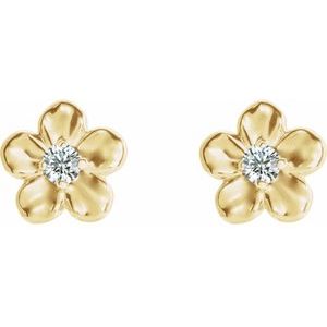 14K Yellow Gold Imitation Diamond April Birthstone Flower Earrings