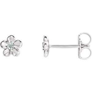 Sterling Silver Imitation Diamond April Birthstone Flower Earrings