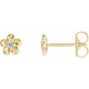 14K Yellow Gold Imitation Diamond April Birthstone Flower Earrings