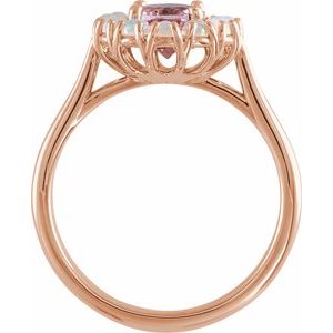 14K Rose Gold Natural Pink Morganite & Natural Ethiopian Opal Halo-Style Ring
