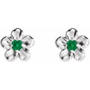 Platinum Imitation Emerald May Birthstone Flower Earrings