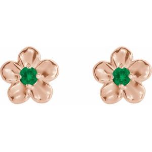 14K Rose Gold Imitation Emerald May Birthstone Flower Earrings