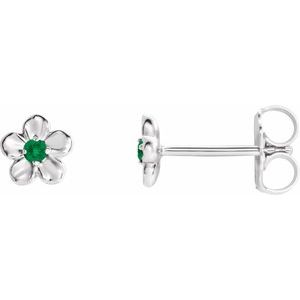 14K White Gold Imitation Emerald May Birthstone Flower Earrings