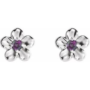 Platinum Imitation Alexandrite June Birthstone Flower Earrings