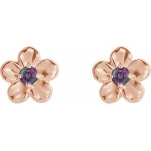 14K Rose Gold Imitation Alexandrite June Birthstone Flower Earrings