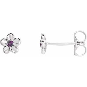 14K White Gold Imitation Alexandrite June Birthstone Flower Earrings