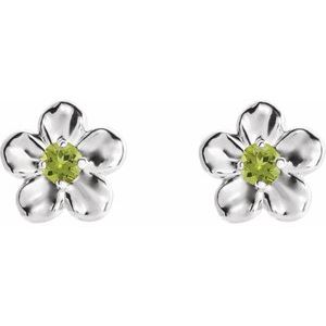 Sterling Silver Imitation Peridot August Birthstone Flower Earrings