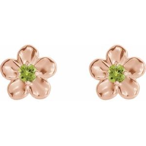 14K Rose Gold Imitation Peridot August Birthstone Flower Earrings