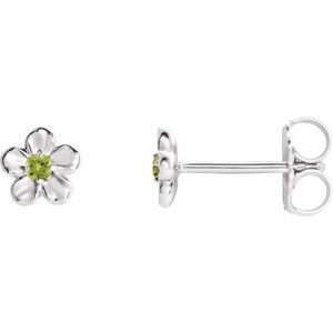 Sterling Silver Imitation Peridot August Birthstone Flower Earrings