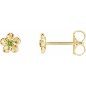 14K Yellow Gold Imitation Peridot August Birthstone Flower Earrings