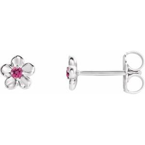 Sterling Silver Imitation Pink Tourmaline October Birthstone Flower Earrings