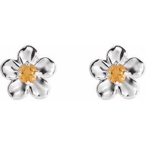 Sterling Silver Imitation Citrine November Birthstone Flower Earrings