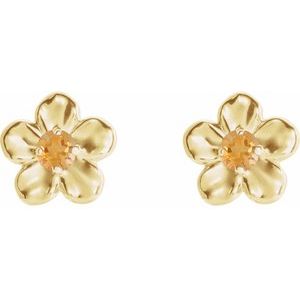 14K Yellow Gold Imitation Citrine November Birthstone Flower Earrings
