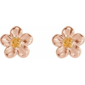 14K Rose Gold Imitation Citrine November Birthstone Flower Earrings