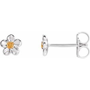 Sterling Silver Imitation Citrine November Birthstone Flower Earrings