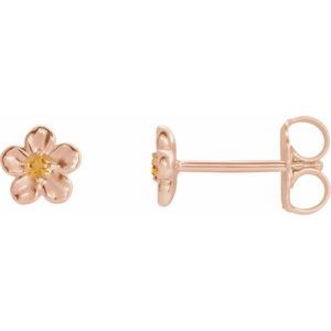 14K Rose Gold Imitation Citrine November Birthstone Flower Earrings