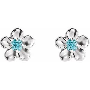 Sterling Silver Imitation Blue Zircon December Birthstone Flower Earrings