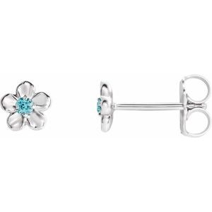 Platinum Imitation Blue Zircon December Birthstone Flower Earrings