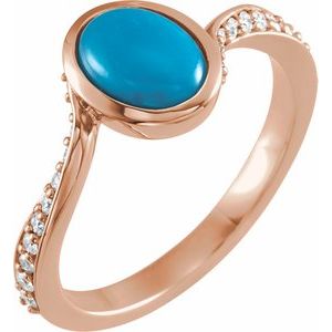 14K Rose Gold Natural Turquoise Cabochon & 1/5 CTW Natural Diamond Ring