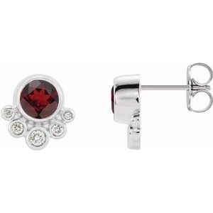 Sterling Silver Natural Mozambique Garnet & 1/8 CTW Natural Diamond Earrings