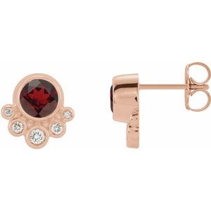 14K Rose Gold Natural Mozambique Garnet & 1/8 CTW Natural Diamond Earrings