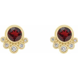 14K Yellow Gold Natural Mozambique Garnet & 1/8 CTW Natural Diamond Earrings – image 2