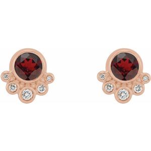 14K Rose Gold Natural Mozambique Garnet & 1/8 CTW Natural Diamond Earrings – image 2
