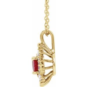 14K Yellow Gold Natural Ruby & 1/3 CTW Natural Diamond 16-18" Necklace