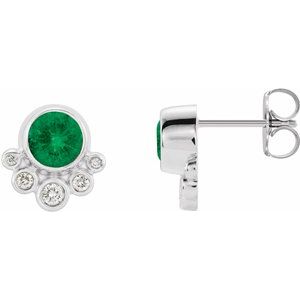 14K White Gold Natural Emerald & 1/8 CTW Natural Diamond Earrings