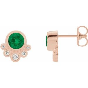14K Rose Gold Natural Emerald & 1/8 CTW Natural Diamond Earrings