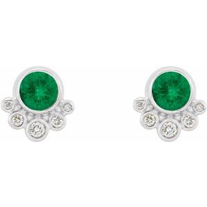 Sterling Silver Natural Emerald & 1/8 CTW Natural Diamond Earrings – image 2