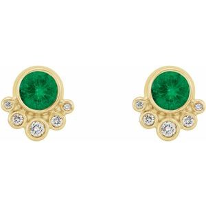 14K Yellow Gold Natural Emerald & 1/8 CTW Natural Diamond Earrings – image 2