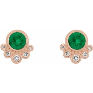 14K Rose Gold Natural Emerald & 1/8 CTW Natural Diamond Earrings – image 2