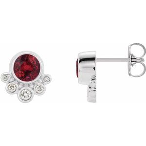 14K White Gold Natural Ruby & 1/8 CTW Natural Diamond Earrings