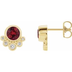 14K Yellow Gold Natural Ruby & 1/8 CTW Natural Diamond Earrings