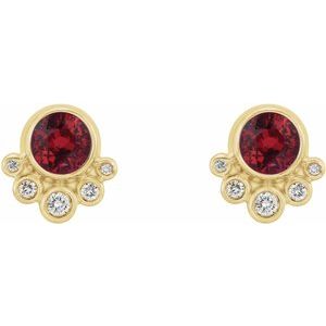 14K Yellow Gold Natural Ruby & 1/8 CTW Natural Diamond Earrings