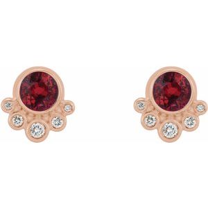14K Rose Gold Natural Ruby & 1/8 CTW Natural Diamond Earrings – image 2