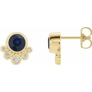 14K Yellow Gold Natural Blue Sapphire & 1/8 CTW Natural Diamond Earrings