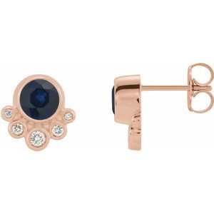 14K Rose Gold Natural Blue Sapphire & 1/8 CTW Natural Diamond Earrings