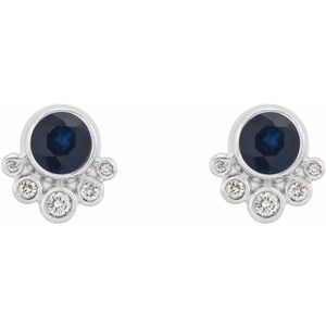 14K White Gold Natural Blue Sapphire & 1/8 CTW Natural Diamond Earrings – image 2