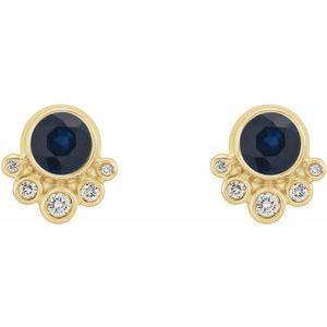 14K Yellow Gold Natural Blue Sapphire & 1/8 CTW Natural Diamond Earrings – image 2