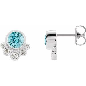 Platinum Natural Blue Zircon & 1/8 CTW Natural Diamond Earrings