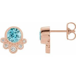14K Rose Gold Natural Blue Zircon & 1/8 CTW Natural Diamond Earrings