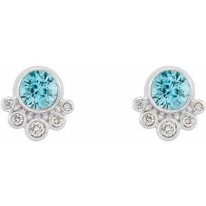 Sterling Silver Natural Blue Zircon & 1/8 CTW Natural Diamond Earrings – image 2