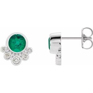 14K White Gold Lab-Grown Emerald & 1/8 CTW Natural Diamond Earrings