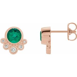 14K Rose Gold Lab-Grown Emerald & 1/8 CTW Natural Diamond Earrings