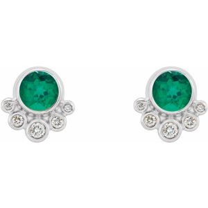 14K White Gold Lab-Grown Emerald & 1/8 CTW Natural Diamond Earrings – image 2