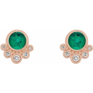 14K Rose Gold Lab-Grown Emerald & 1/8 CTW Natural Diamond Earrings – image 2